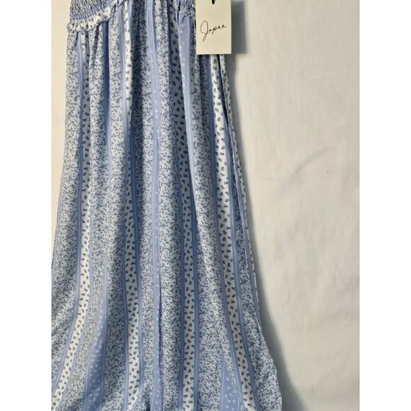 Sweet Japna Surplice Smocked Wide Leg  Jumpsuit Size Small Blue White NWT - Picture 3 of 7